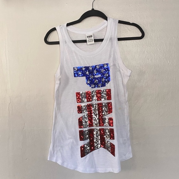 PINK Victoria’s Secret American Flag Red White Blue Bling Sequins Tank Top XS - Picture 6 of 6